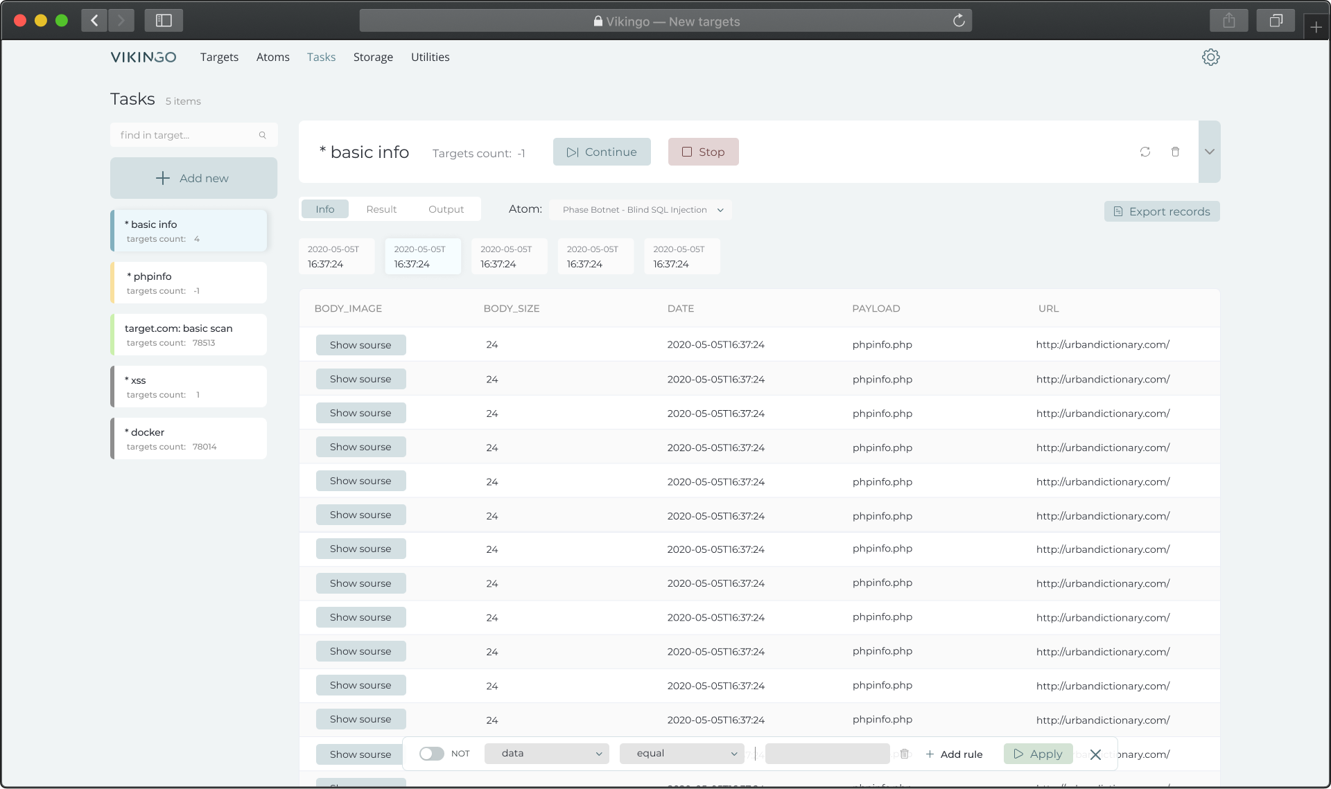 Tasks results Tasks results